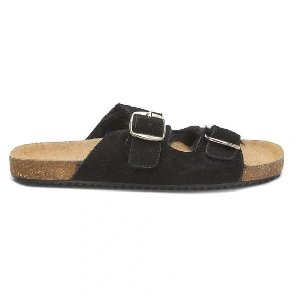 SUEDE LEATHER UPPED BUCKLE SANDAL WITH FAUX FUR LINING COMFORTABLE - Picture 5 of 6